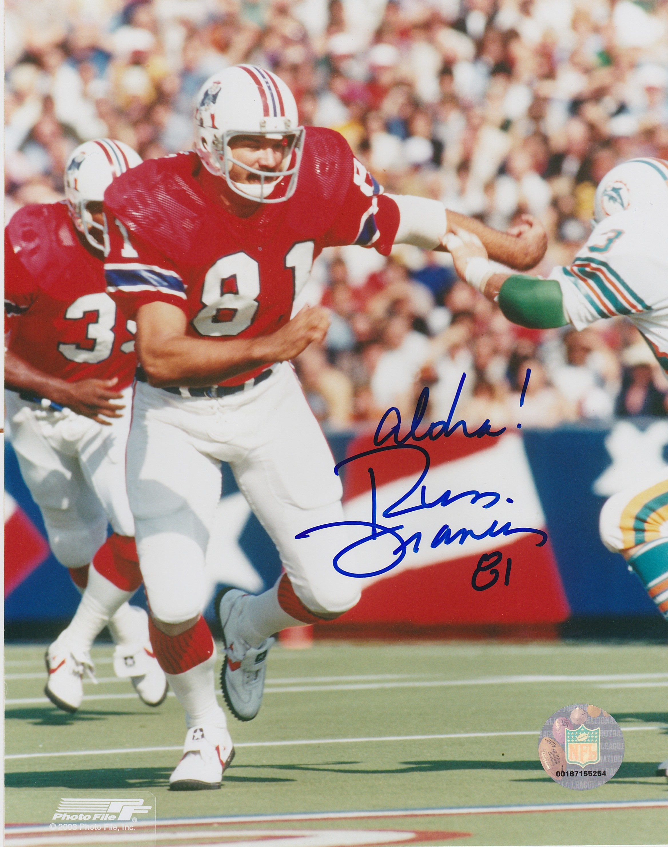 Russ Francis Autograph 8x10 Color photo New England Patriots