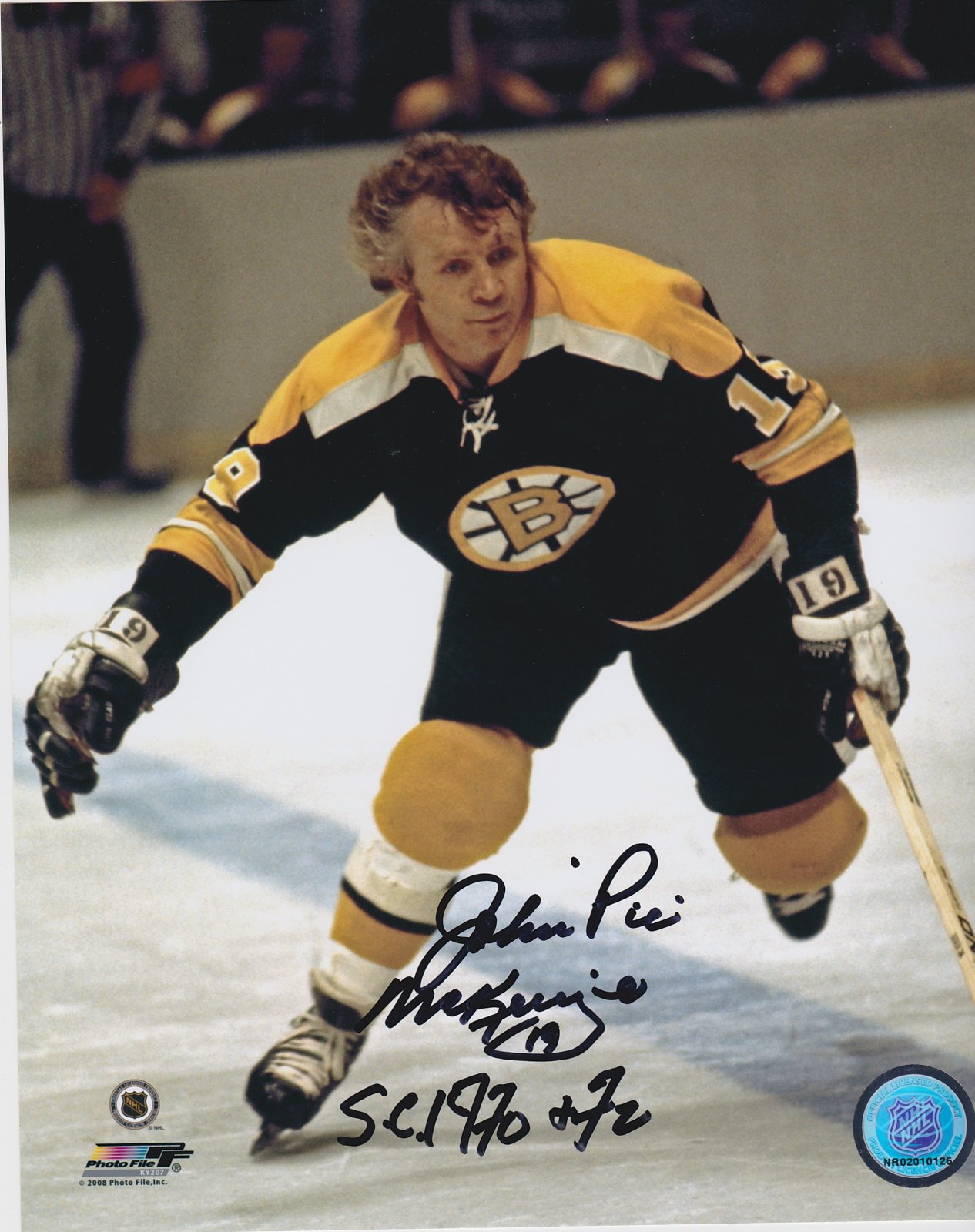 John "Pie" McKenzie Autograph 8x10 Color photo Boston Bruins