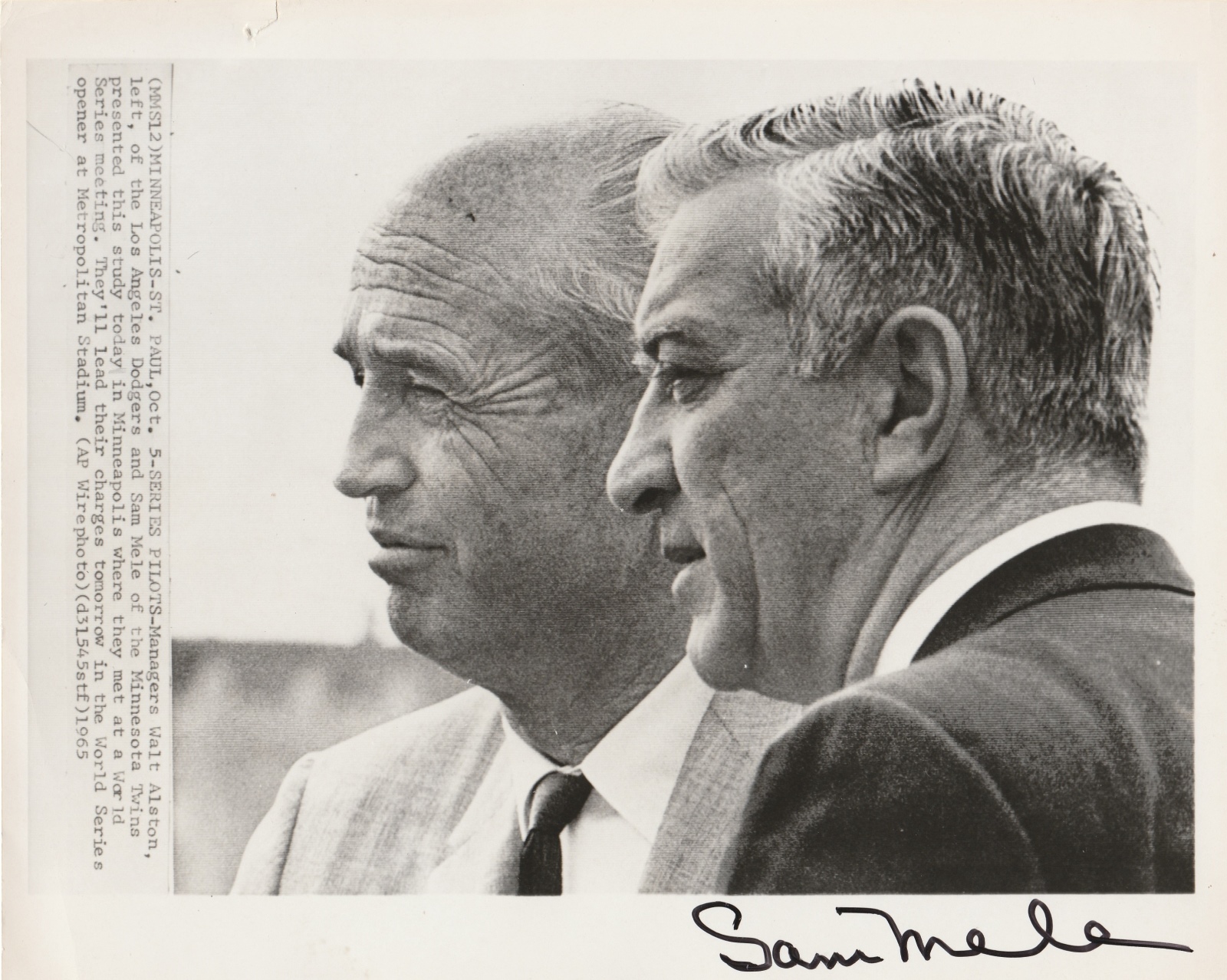 Sam Mele Autograph 8x10 B&W photo Minnesota Twins