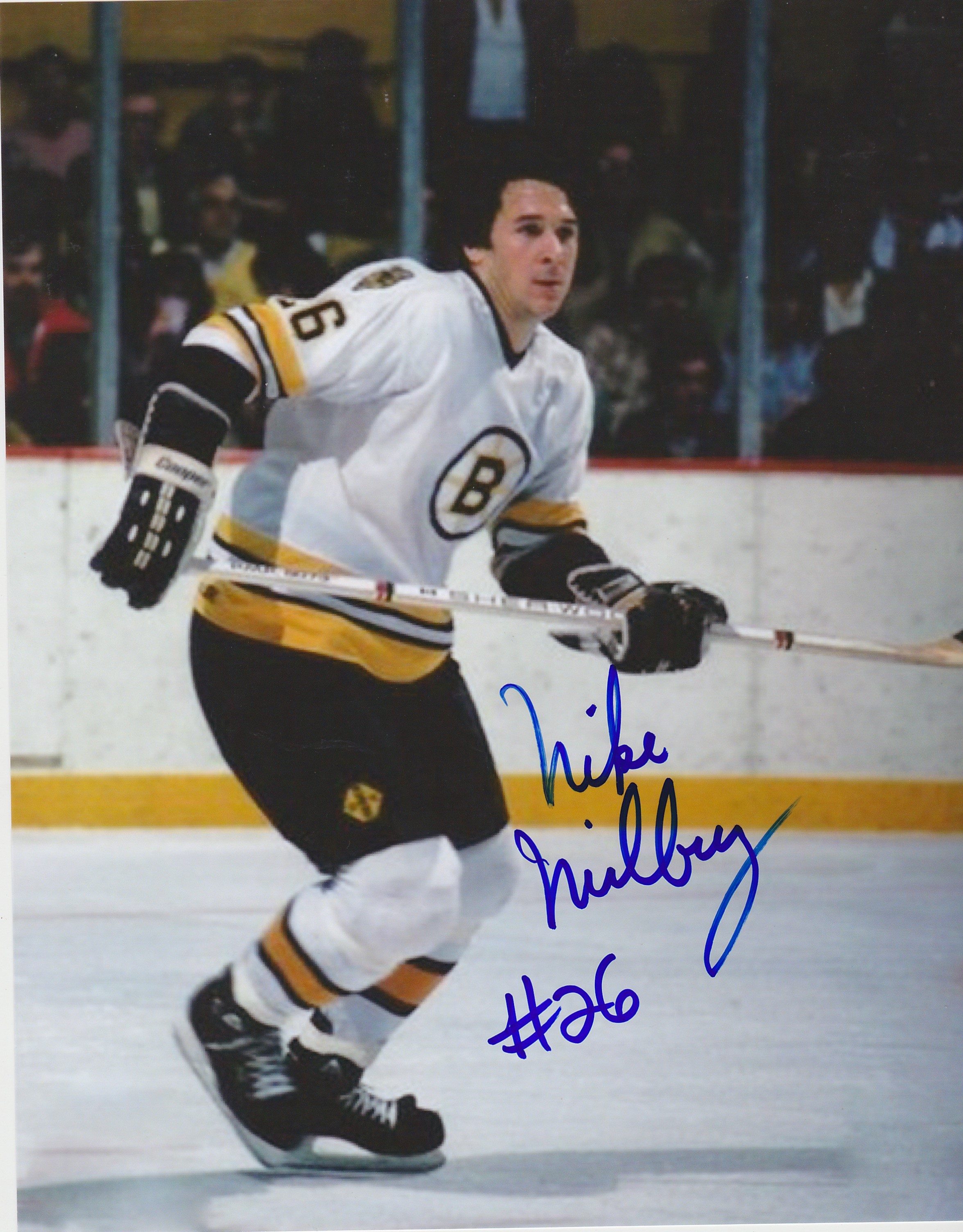 Mike Milbury Autograph 8x10 Color photo Boston Bruins white