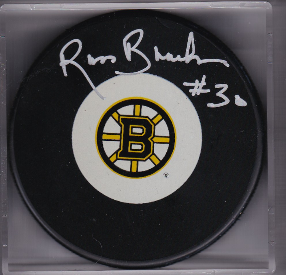 Ross Brooks Autograph Boston Bruins Logo puck 