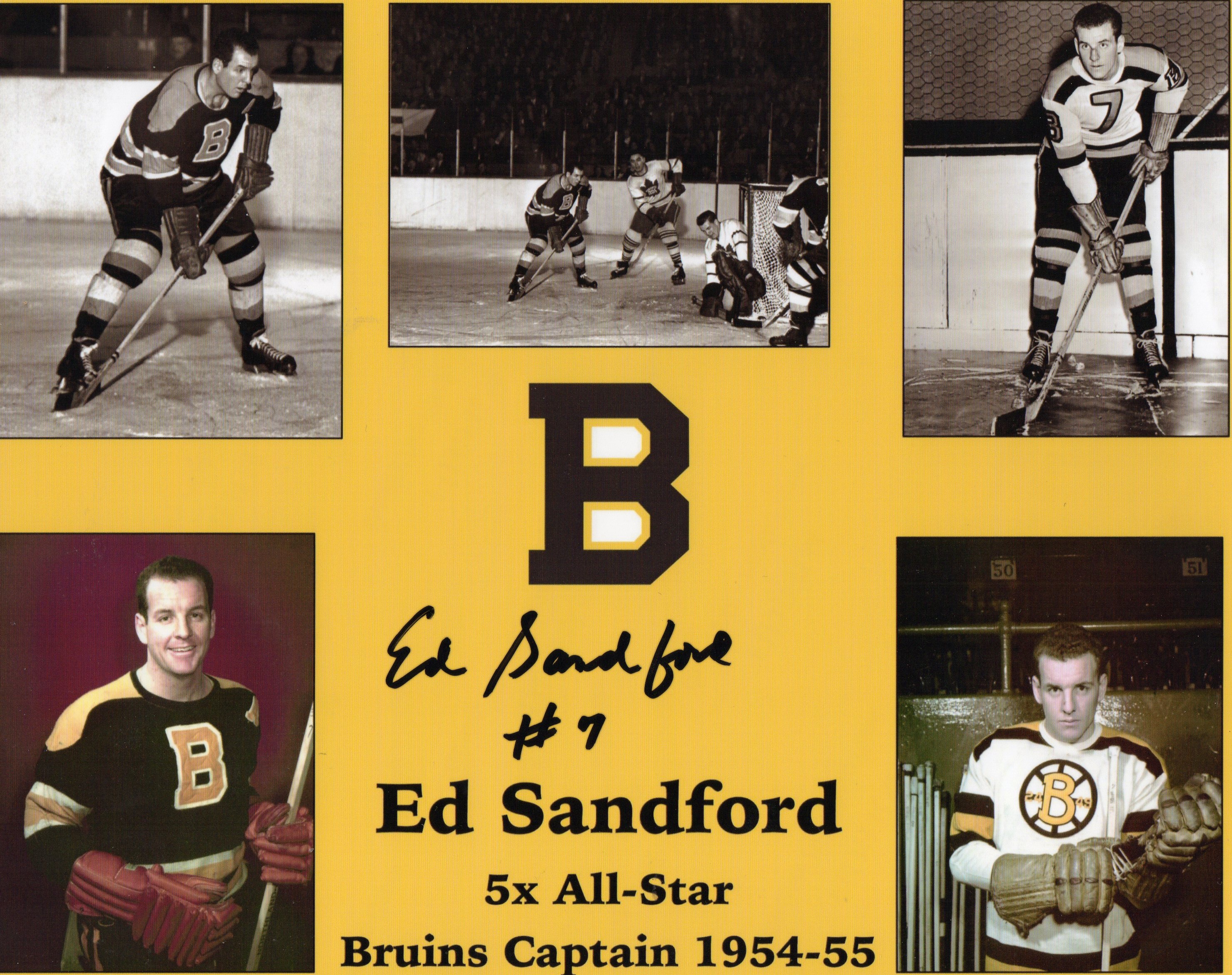 Ed Sandford Autograph 8x10 Color photo Boston Bruins 5x All-Star