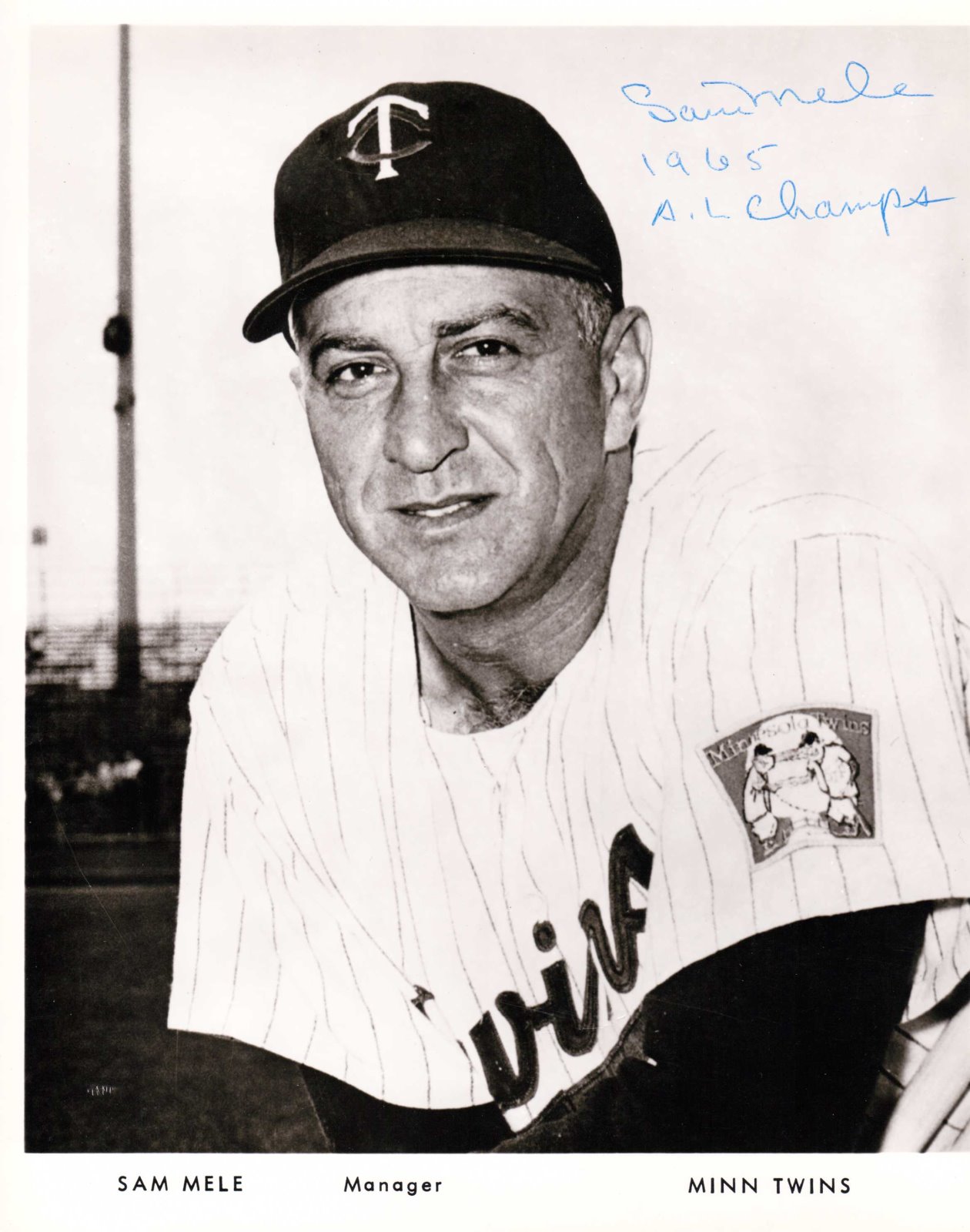 Sam Mele Autograph 8x10 B&W photo Minnesota Twins