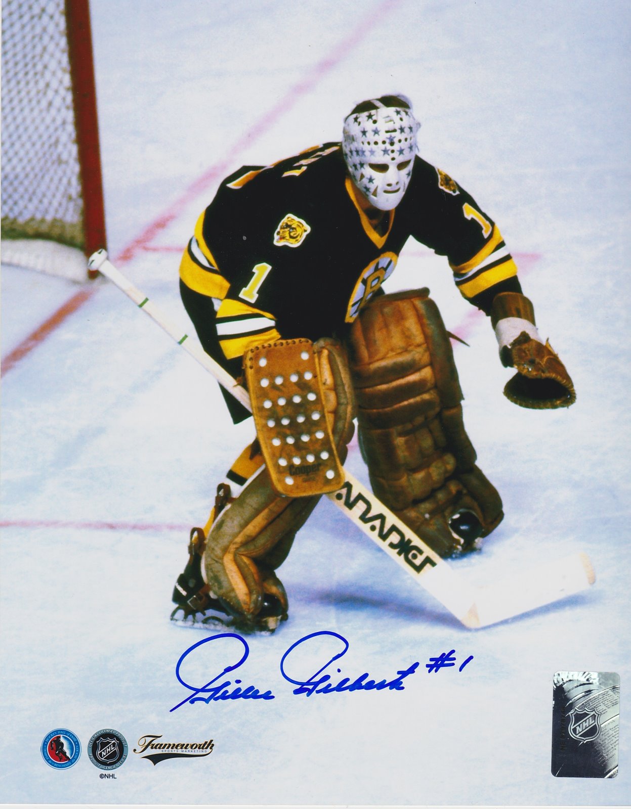 Gilles Gilbert Autograph 8x10 Color photo Boston Bruins