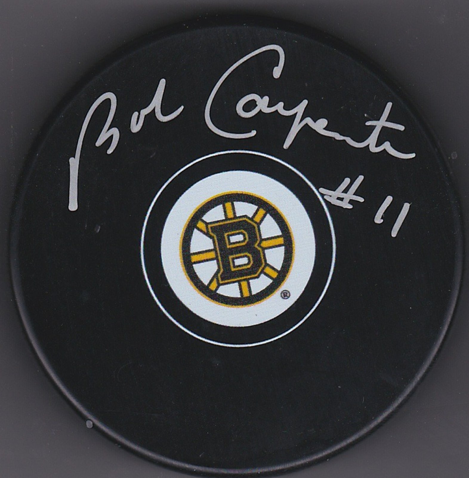Bobby Carpenter Autograph Boston Bruins Logo puck